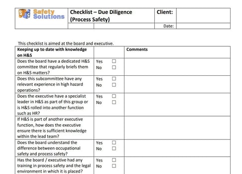 Due Diligence Checklist