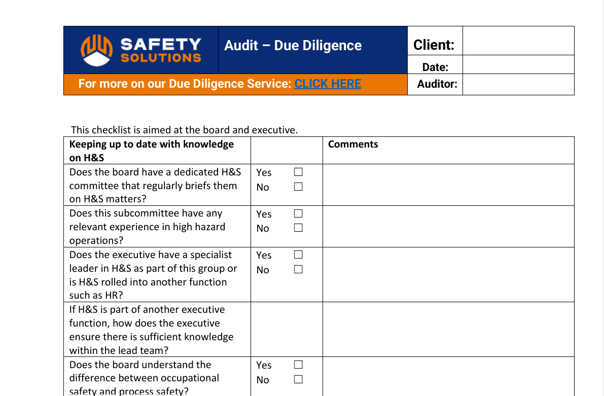 due diligence checklist
