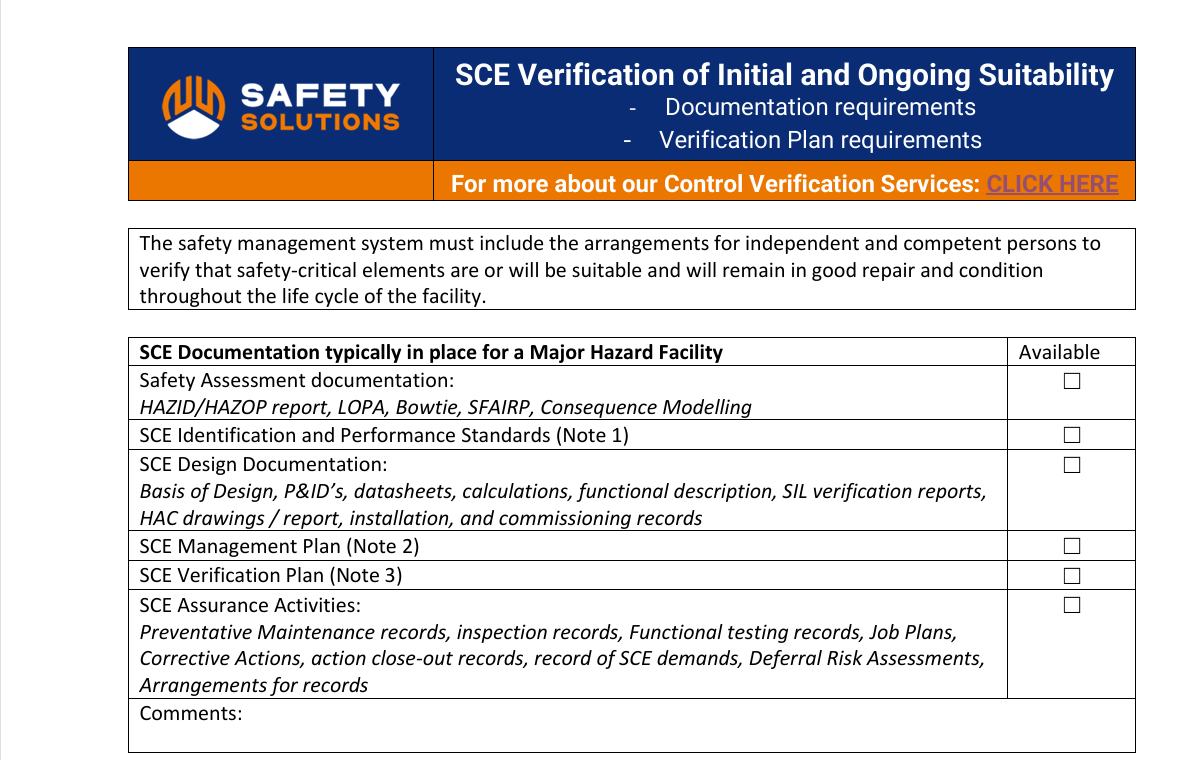 SCE Verification Checklist