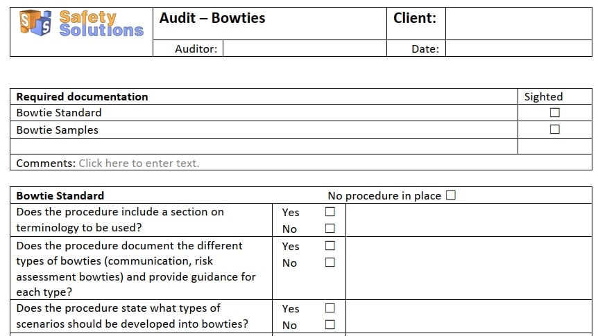 Bowtie Checklist SS