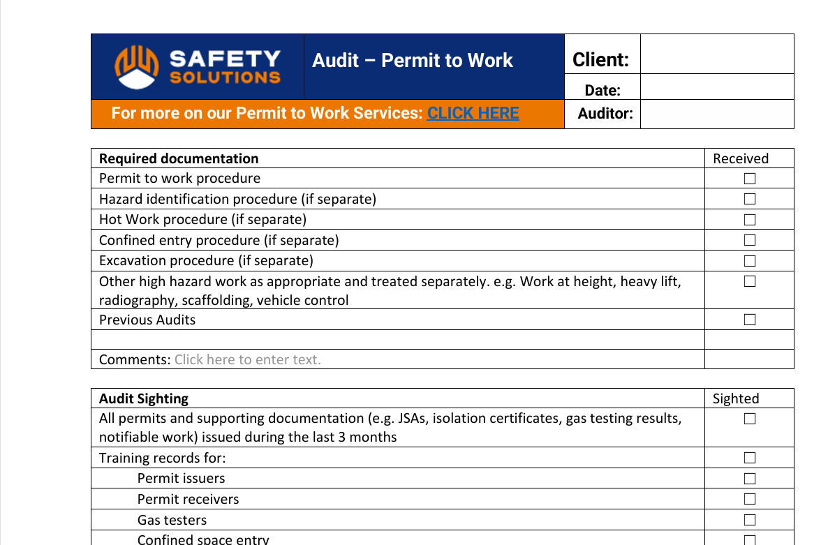 permit to work checklist